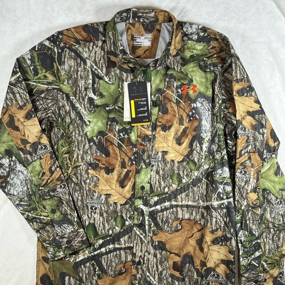 NWT Under Armor Mossy Oak Medium UA Hunt Camo Performance Button Front Shirt - Picture 5 of 13